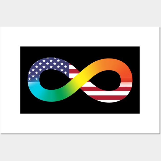 Autism Acceptance Infinity Symbol With American Flag Wall Art by mia_me